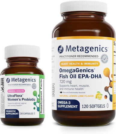Metagenics Bundle - UltraFlora Women's & OmegaGenics EPA-DHA 720-30 Count of UltraFlora Women's for Vaginal Health - 120 Softgels of EPA-DHA 720 for Heart Musculoskeletal Immune Health