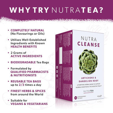 Nutra Tea NUTRACLEANSE - Detox Tea | Colon Cleanse Tea | Constipation Tea - Full Body Detox Cleanse Includes Dandelion Root Milk Thistle and Burdock Root - 20 Enveloped Tea Bags - by Nutra Tea - Herbal Tea