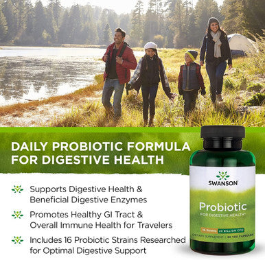 Swanson Probiotic for Digestive Health GI Tract Immune Support Travelers Support 20 Billion CFU with Prebiotic FOS 60 Veggie Capsules
