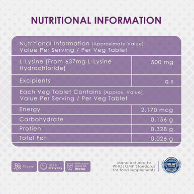 Ambrosial Ambrosial L-lysine | High Strength L-lysine tablets 500mg | Immune Support & Supports Collagen Synthesis | Essential Amino Acids for Active Lifestyle (Pack of 1-120 Tablets)
