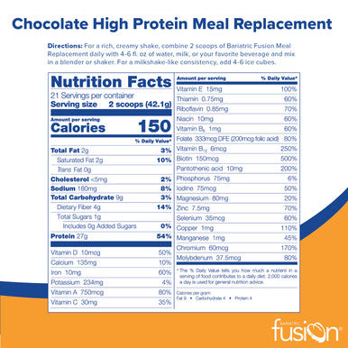 Bariatric Fusion Chocolate Meal Replacement Protein 21 Serving Tub for Bariatric Surgery Patients Including Gastric Bypass & Sleeve Gastrectomy