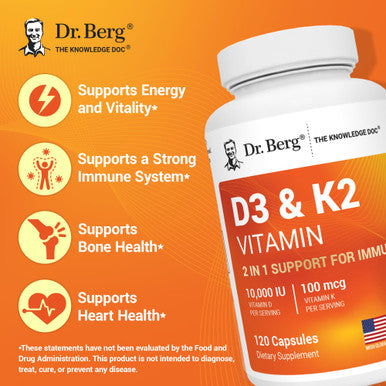 Dr. Bergs Vitamin D3 and K2 10,000 iu 120 Capsules