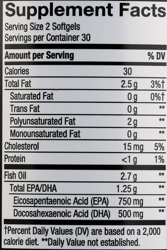 Nature's Way Ultra Pure Omega3 Fish Oil, 1250 mg EPA/DHA, Mint, 60 Softgels