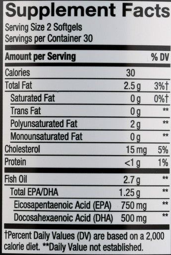 Nature'S Way Ultra Pure Omega3 Fish Oil 1250 Mg Epa/Dha Mint Flavored 60 Softgels