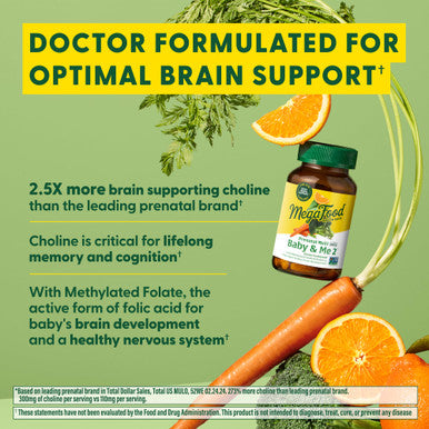 MegaFood Baby & Me 2 Prenatal Vitamin & Minerals - Vitamins For Women - With Folate (Folic Acid Natural Form) Choline Iron Iodine Vitamin C Vitamin D And More - 120 Mini Tabs (30 Servings)