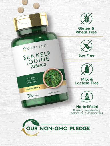 Sea Kelp Iodine Supplement | 225Mcg | 300 Tablets | Non-Gmo, Gluten Free | Traditional Herb Supplement | By Carlyle
