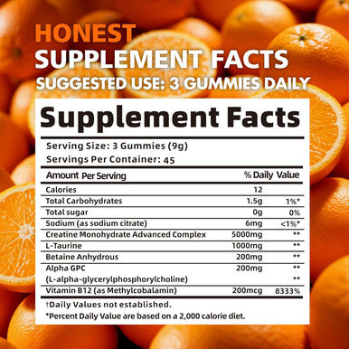 BEAST BITES Nutrition Creatine Monohydrate Gummies for Men & Women - 5g of Creatine Monohydrate per Serving - Sugar Free,Vegan, Orange Flavor, 135 Count (45 Servings).