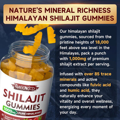 Sugar-Shilajit Gummies 1000 Mg With 85+ Trace Minerals & Fulvic Acid, Pure Himalayan Shilajit Supplement Gummies For Men & Women - Energy, Brain, Immunity - Strawberry Flavor, 120 Count