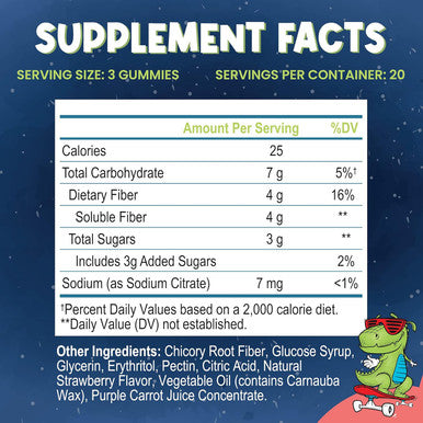 Built Nature Kids Fiber Gummies, Daily Chicory Root Fiber Supplement, Plant Based, Non-Gmo, For Digestive And Intestinal Gut Health, Low Sugar Prebiotic Fiber Gummy For Children, Strawberry Flavored, 60 Gummies