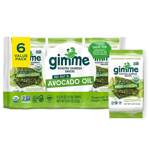 Gimme Seaweed Organic Premium Roasted Seaweed Snacks Sea Salt 6 Count Keto Vegan GlutenFree Great Source of Omega3s and Iodine Healthy OnTheGo Snack for Kids and Adults