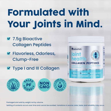NativePath Joint Health Advanced Formula Type 1 & 3 Peptides with Fortigel & Verisol Grass-Fed Unflavored Collagen for Women & Men 30 Servings