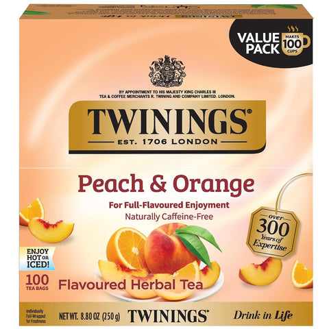 Twinings Lemon & Ginger, Caffeine-Free Herbal Tea Bags, 100 CT Box (1 Pack) | Spicy & Tangy, Ginger, Lemon Peel, Lemongrass, Blackberry Leaves, Soothe Digestion, 100 Foil Lined Individually Wrapped Bags