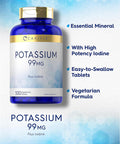Carlyle Potassium 99mg | Plus Iodine | 500 Vegetarian Tablets | Non-GMO and Gluten Supplement