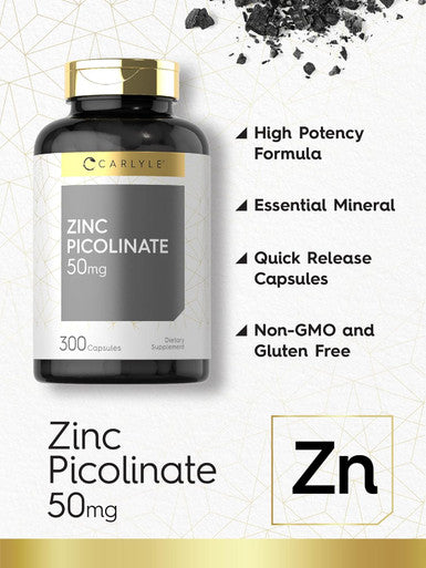 Carlyle Zinc Picolinate 50Mg 300 Capsules Non-Gmo And Gluten Supplement