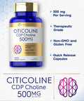 Citicoline Supplements 500Mg | 120 Capsules | Cdp Choline | Non-Gmo, Gluten Free | By Carlyle