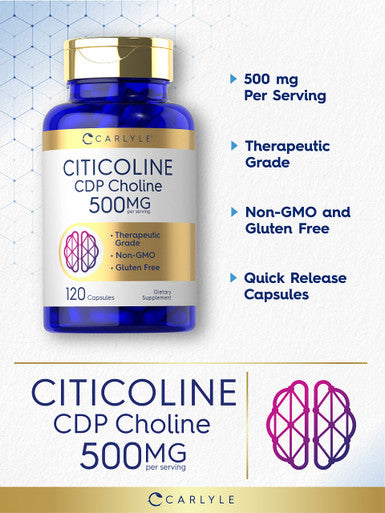 Citicoline Supplements 500Mg | 120 Capsules | Cdp Choline | Non-Gmo, Gluten Free | By Carlyle