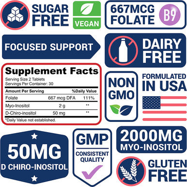 Potent Inositol 2050Mg Supplement | 40:1 Ratio Myo-Inositol & D-Chiro Inositol With Folic Acid For Female Support | Hormonal Balance & Healthy Ovarian Function| Vitamin B8 & B9 | 30 Day Supply