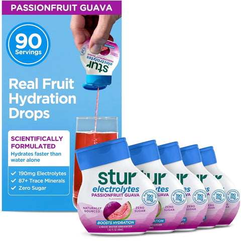 Stur Liquid Water Enhancer Peach Mango Sweetened with Stevia High in Vitamin C & Antioxidants Sugar Zero Calories Keto Vegan 5 Bottles Makes 120 Drinks