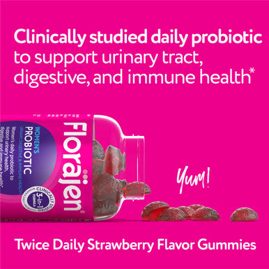 Florajen Women's Probiotic Gummies - Triple-Action Prebiotic + Probiotic + Cranberry for Digestive, Urinary, & Immune Support - Fast-Acting - Vegan & Gluten-Free - 40-Count