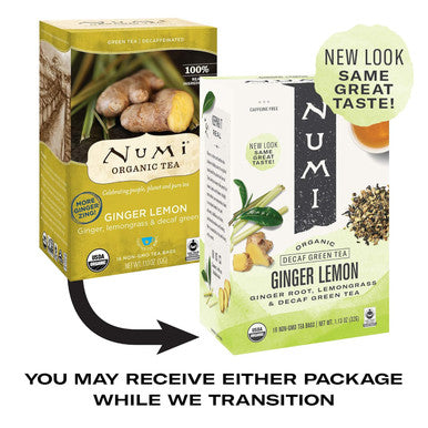 Numi Organic Tea Decaf Ginger Lemon 16 Count Box of Tea Bags Decaf Green Tea (Packaging May Vary)
