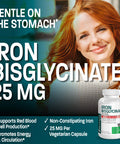 Bronson Iron Bisglycinate 25 Mg Gentle On The Stomach, Supports Energy & Healthy Red Blood Cell Production - Non-Constipating Formula - Non Gmo, 180 Vegetarian Capsules