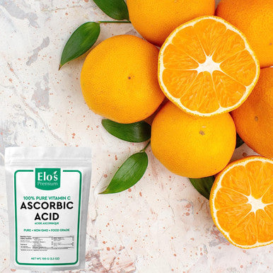 Ascorbic Acid (100g) By Elo's Premium Packaged In Canada 100% All-Natural Pure Vitamin C Non-GMO Vegan Gluten Free and Keto Food Grade Powder Supports Immune System Skin Repair Metabolism & More