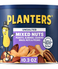 PLANTERS Lightly Salted Mixed Nuts, Plant Based Protein, 10.3 Oz (1 Ct) | Mixed Nuts: Almonds, Cashews, Peanuts, Pecans, Brazil Nuts. Snacks for Adults. Resealable Canister. Party Snack