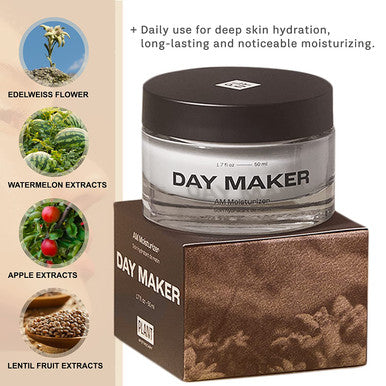 plant apothecary Day Maker: 1.7oz Daily Moisturizer with Vitamin E, Edelweiss, Watermelon, Apple, Lentil Fruit Extract - Retaining Skin Moisture - Hydrating Facial Cream & Skin Care for Men and Women
