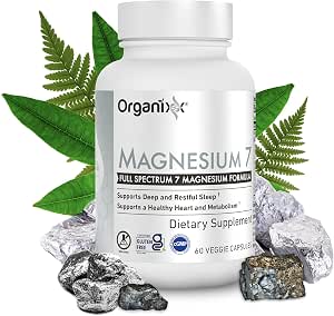 Organixx Magnesium Glycinate Supplement for Support Sleep Muscle and Heart Health 7 Type Magnesium Complex with Vitamin B6 Manganese Citrate Gluten Vegan Non GMO High Absorption 60 Capsules