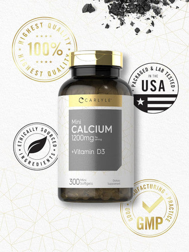 Carlyle Calcium 1200 mg with Vitamin D3 | 300 Mini Softgels | Non-GMO and Gluten Supplement