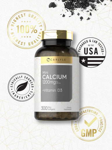 Calcium With D3 | 1200Mg | 300 Mini Softgels | Non-Gmo And Gluten Free Supplement | By Carlyle