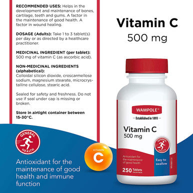 Wampole Vitamin C 500mg Helps Support Immune Function Value Pack 250 Tablets