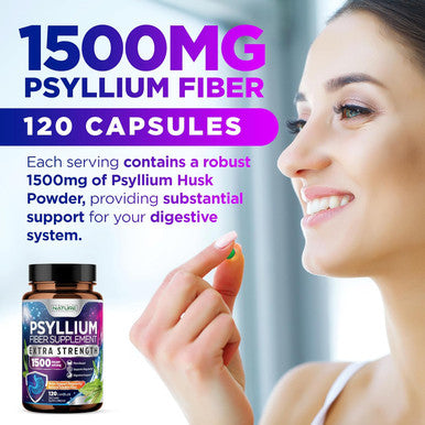 Built Nature Psyllium Husk Capsules 1500Mg - Fiber Supplement - Natural Soluble Fiber Pills With Psyllium Husk Powder - Supports Digestive Gut And Colon Health - Non-Gmo, Gluten-Free, Vegan - 120 Capsules