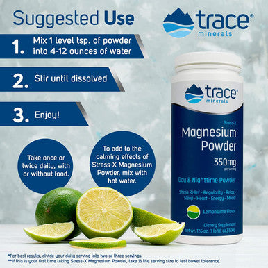 Trace Minerals Research Stress-X Magnesium Powder, 8.8 Ounce, Lemon Lime Flavor, Pack of 1