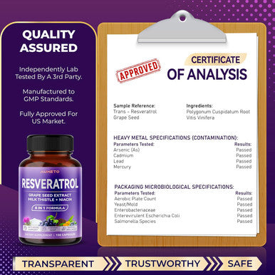 Aumeto Ultra Resveratrol 8 in 1 Formula - with Grape Seed Extract Milk Thistle Niacin (150 Count (Pack of 1))