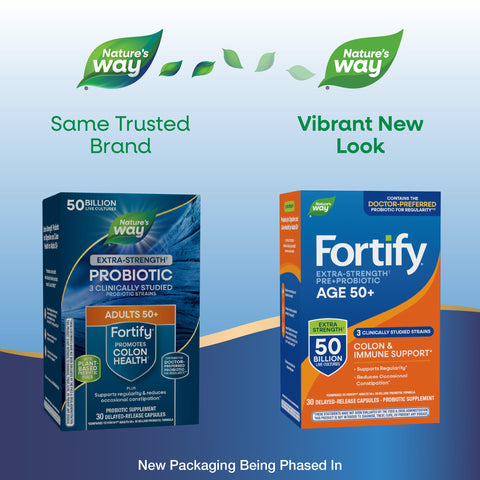 Nature'S Way Fortify Extra Strength(1) Probiotic Adults 50 50 Billion Live Cultures Prebiotics Probiotics For Digestive Health Immune Support Colon Health 30 Capsules