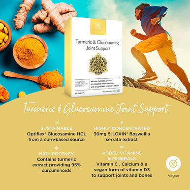 Healthspan Turmeric & Glucosamine Joint Support | 60 Tablets | Joint & Bone Health | Added Vitamin C, Vitamin D3 & Calcium | 30mg Boswellia Serrata Extract | Sustainably Source | Vegan
