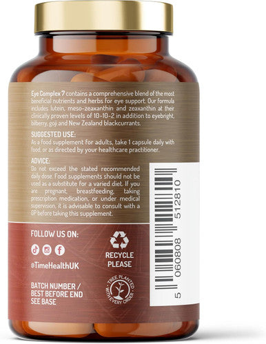 Eye Complex 7-120 Capsules - Lutein, Meso-Zeaxanthin, Zeaxanthin, Nz Blackcurrant, Bilberry, Goji & Eyebright 4 Month Supply Uk Manufactured