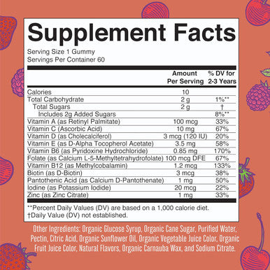 Maryruth Organics Vitamin Gummy | Kids and Toddlers Age 2+ | USDA | Daily Vitamin C | D3 | Zinc | Mixed Berry and Cherry | 2 Month Supply
