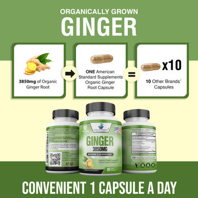 Ginger Root Capsules Organic 3850mg, Ginger Powder, Ginger Supplements, Ginger Capsules, Ginger Pills, Ginger Extract, Organic Ginger Root, Immune Support, Alternative to Ginger Chews, 90 Veg Capsule