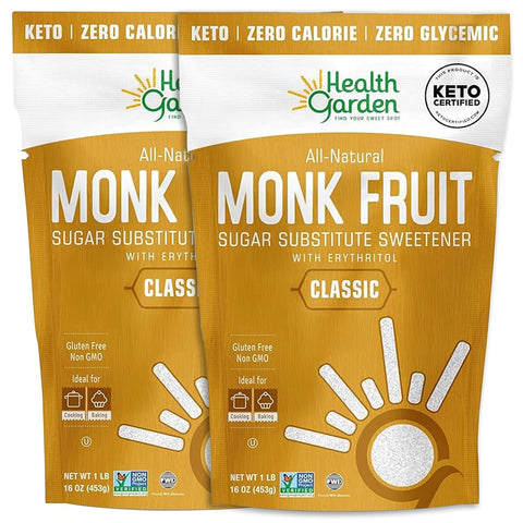Health Garden Monk Fruit Sweetener, Golden, 15oz Bag ÃƒÂ¢Ã¢â€šÂ¬Ã¢â‚¬Å“ 1:1 Monk Fruit Sugar Substitute with Erythritol ÃƒÂ¢Ã¢â€šÂ¬Ã¢â‚¬Å“ Zero Calorie Monkfruit Sweetener Pure ÃƒÂ¢Ã¢â€šÂ¬Ã¢â‚¬Å“ Ideal for Baking, Keto Friendly, Non-GMO, Kosher