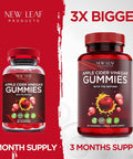 Leaf Products Apple Cider Vinegar Vegan Gummies Huge 3 Months Supply with The Mother High Strength + Vitamin B12 Folate Pomegranate & Beetroot Fresh Pure Unfiltered Vinegar Not Powder