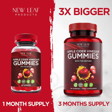 Leaf Products Apple Cider Vinegar Vegan Gummies Huge 3 Months Supply with The Mother High Strength + Vitamin B12 Folate Pomegranate & Beetroot Fresh Pure Unfiltered Vinegar Not Powder