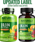 NATURELO Vegan Iron Supplement with Vitamin C and Organic Whole Foods - Gentle Iron Pills for Women & Men w/ Iron Deficiency Including Pregnancy, Anemia and Vegan Diets - 90 Mini Capsules