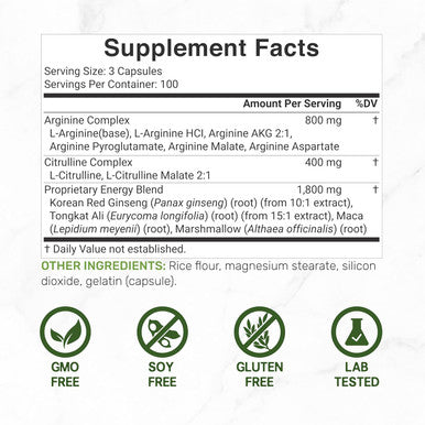 Deal Supplement Nitric Oxide Booster 3000mg Per Serving 300 Capsules 12 in 1 Nitric Oxide Supplement Arginine & Citrulline Complex with Energy Blend Marshmallow Root Promotes Nutrient Flow to Muscles &Heart