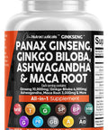 Panax Ginseng 10000mg Ginkgo Biloba 4000mg Ashwagan Maca Root 3000mg - Focus Pills & Brain Supplement for Women and Men with Pine Bark Extract, Garlic, and Saw Palmetto - 60 Caps