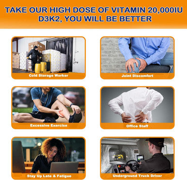 Vitamin D3 20,000 Iu + K2(Mk7) 200Mcg-Optimal Vitamin D3 & K2-Support Strong Bones & Muscle, Calcium Absorption & Immune Health, Helping Vitamin D Deficiencies, Easy To Swallow, (Pack Of 2)