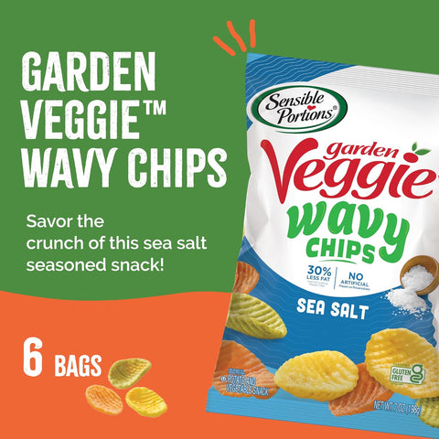 Sensible Portions Veggie Wavy Chips Sea Salt Flavor GlutenFree Chips 7 Ounce Bag 6Pack