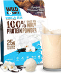Wild Society - Premium 100% Grass Fed Whey Protein Powder + Superfood Mushrooms & Adaptogens - 25G Protein Clean Protein Powder 0 Added Sugar Non Gmo Gluten - Vanilla Bean 17.5 Oz