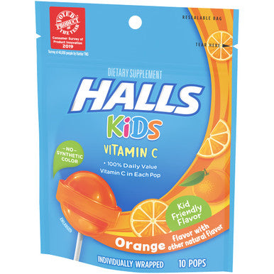 Halls Kids Orange Vitamin C Pops for Children 10 Pops 1 bag of 10 Pops